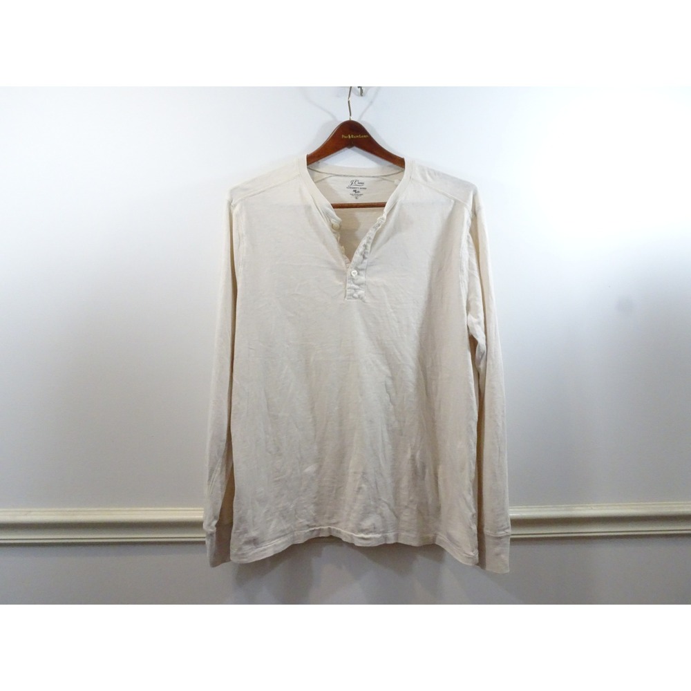 J.Crew Mens XL Garment-Dyed Slub Cotton Long Sleeve Henley Shirt Cream Off-White